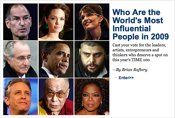 米time紙が選ぶ 09年 世界に最も影響力のある100人 のノミネートを発表