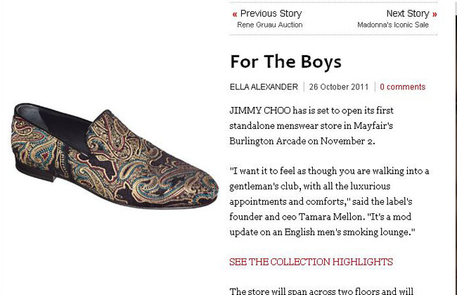 世界のニュースをまとめてピックアップ! – 10月26日（水）分 – 『JIMMY CHOO』が初のメンズ専門店をオープンなど