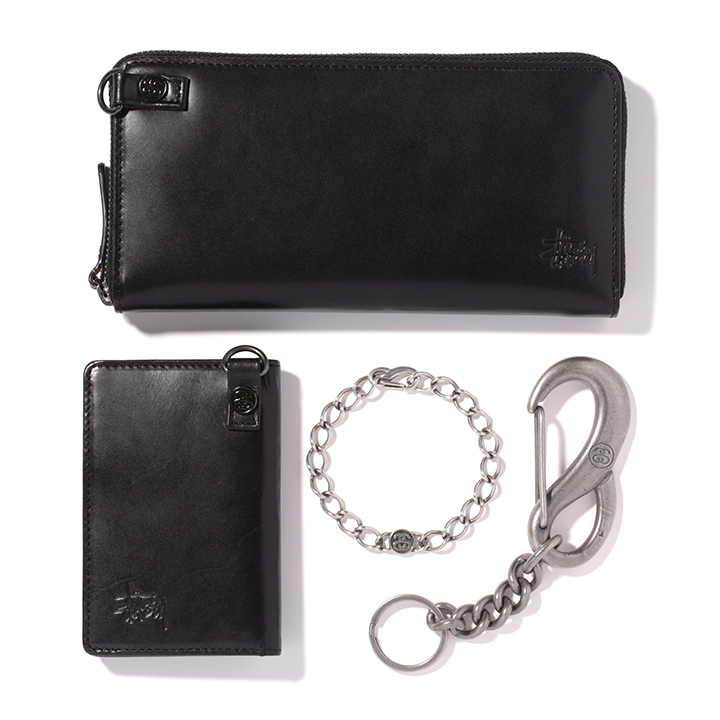 Leather Zip Long Wallet　24,000円+税、Leather Money Clip Card Case　12,000円+税、SS-Link Bracelet SV925　23,000円+、S Carabiner Key Chain　9,500円+税