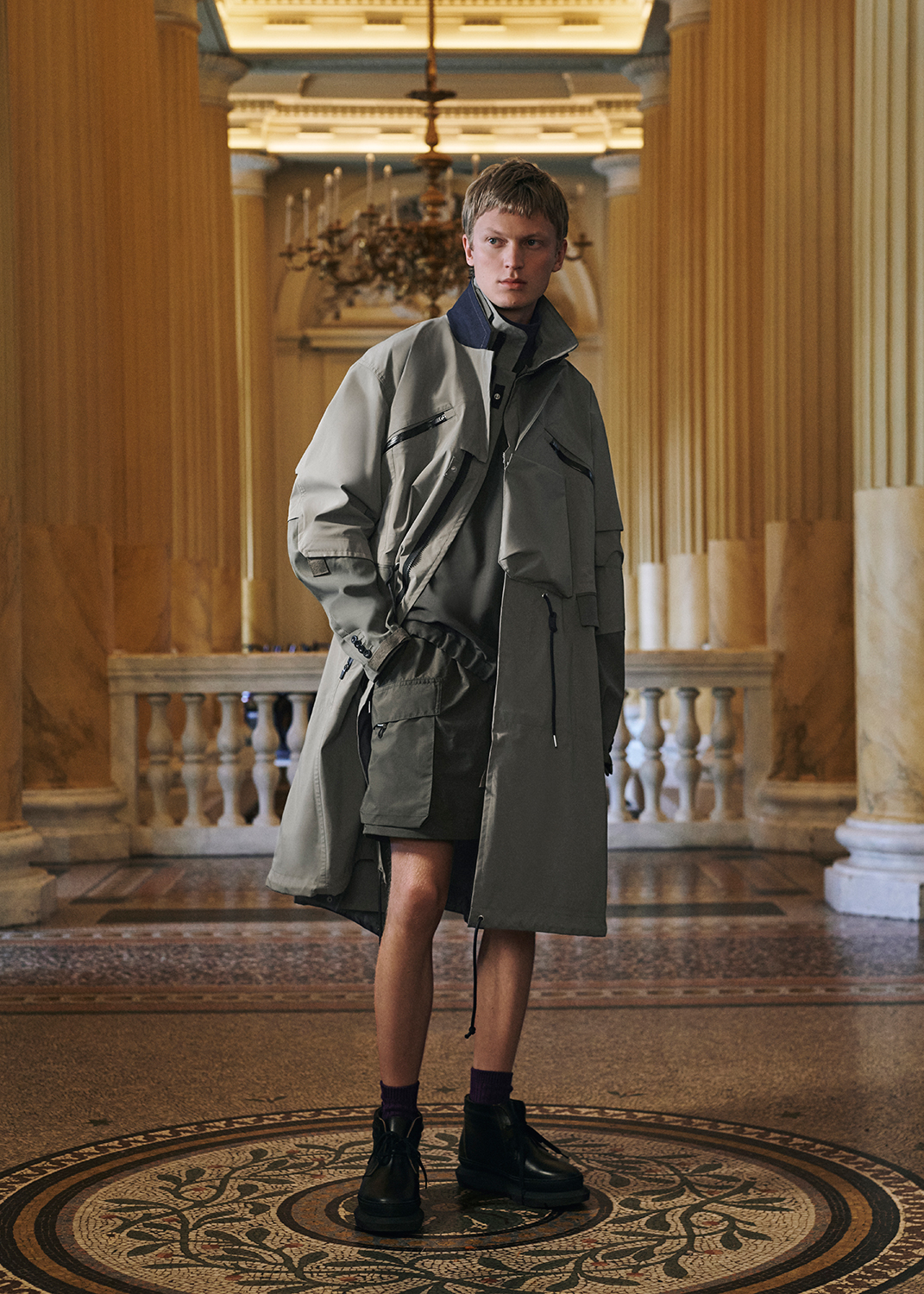 sacai サカイ 22AW Check Bonding Coat ウールチェックフーデッド