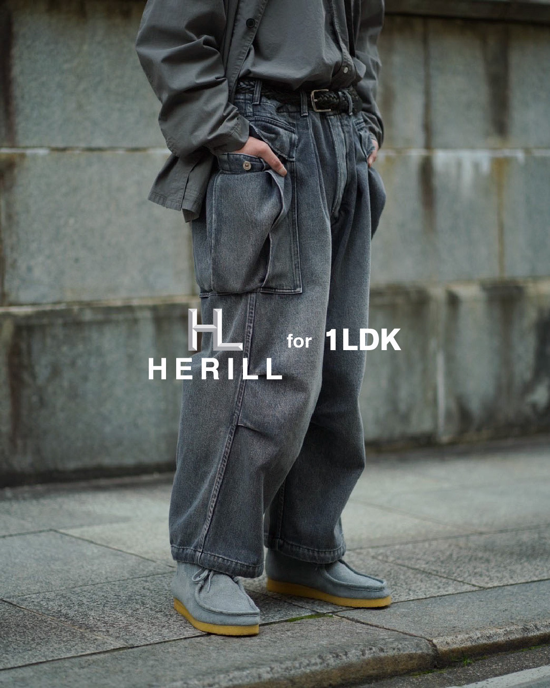 スタイリッシュシンプル herill 15OZ DENIM CARGOPANTS NATURAL