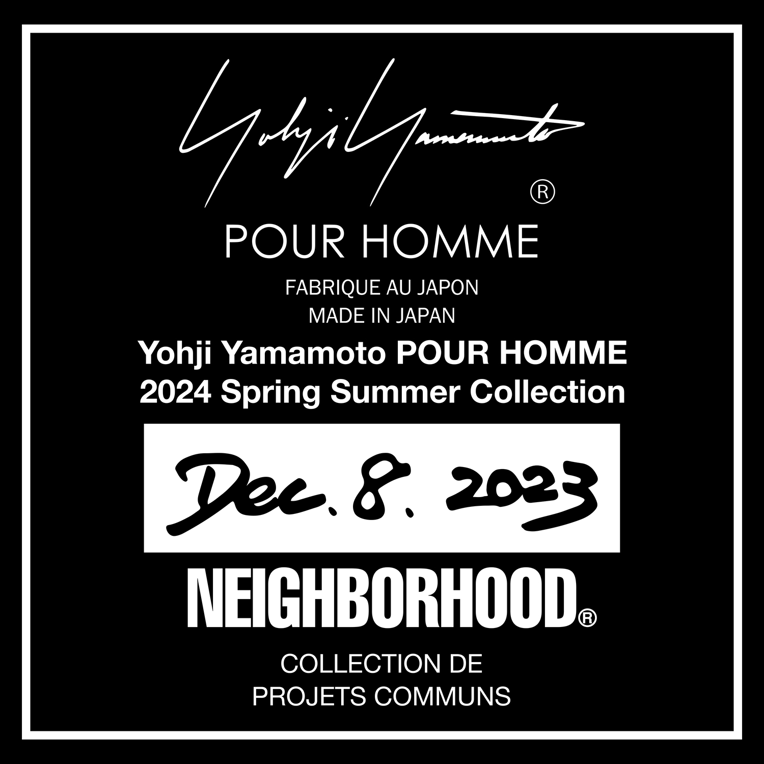 Yohji Yamamoto POUR HOMMEとNEIGHBORHOODによるコラボレーション